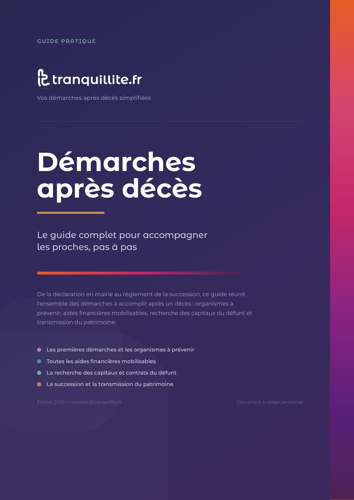 Couverture du guide « Démarches après décès »