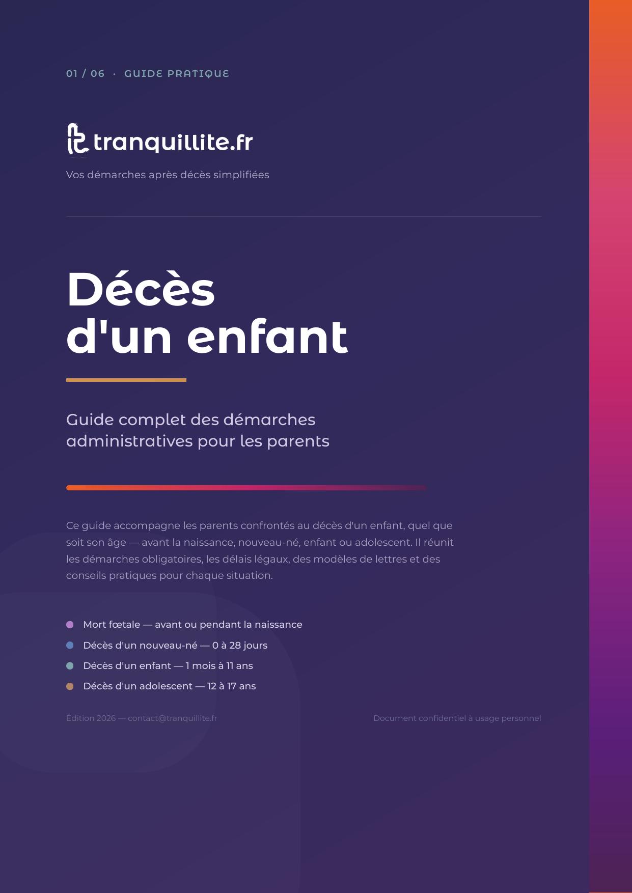 Couverture du guide « Décès d'un enfant »